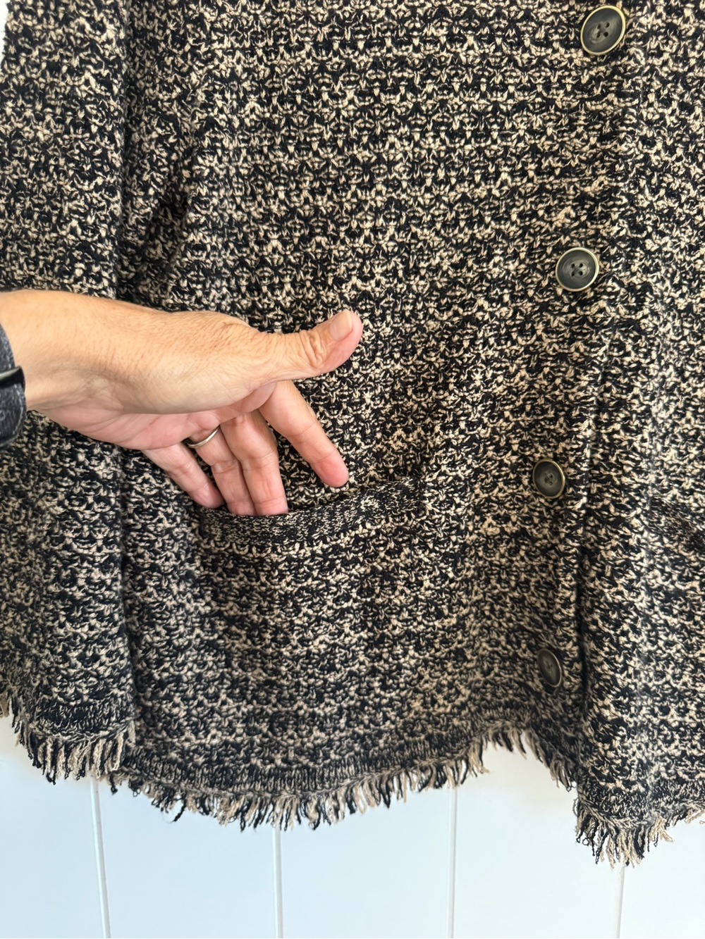 New Chico's Black & Cream Textured Bouclé Button Cardigan - Picture 5 of 10